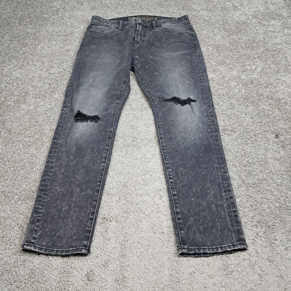 American Eagle 360 Extreme Flex Relaxed Taper Jeans Grey Distressed 32x30